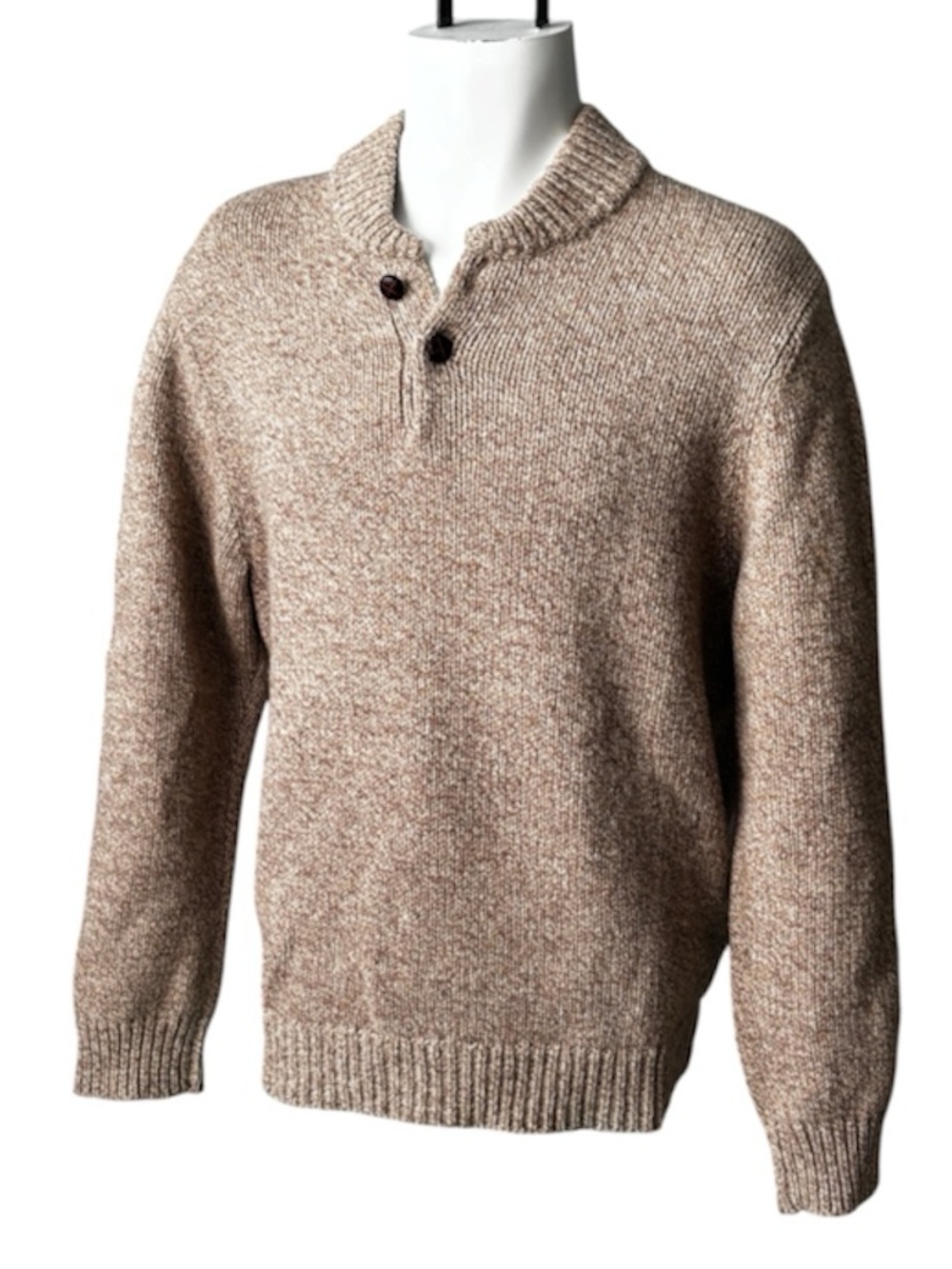 L.L. Bean Classic Ragg Wool Henley Sweater M 100% Lambswool Brown Heather